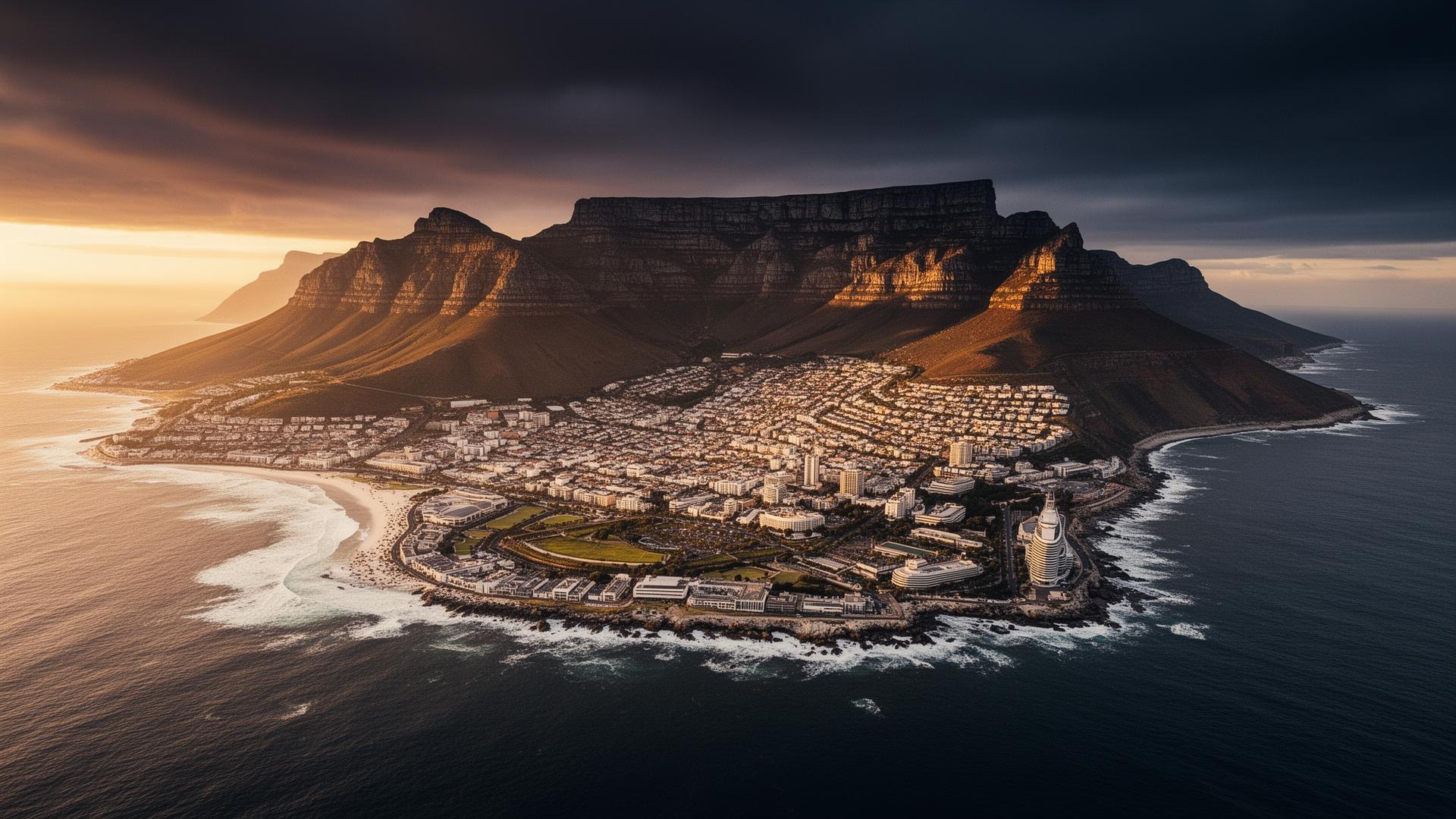 Cape Town and Table Mountain at golden hour